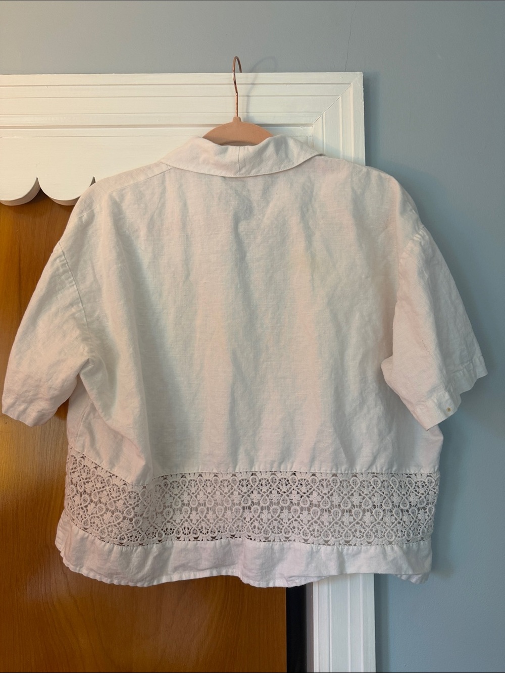 VINTAGE EXPRESS LINEN SHIRT IVORY SHORT SLEEVE BOXY CROP WOMENS SMALL - Picture 4 of 4